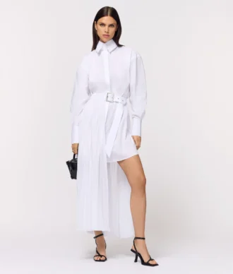 Vestido camisero con paneles plisados