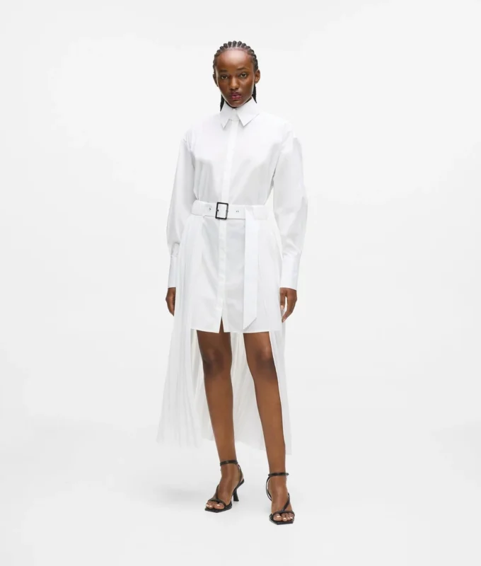 Vestido camisero con paneles plisados