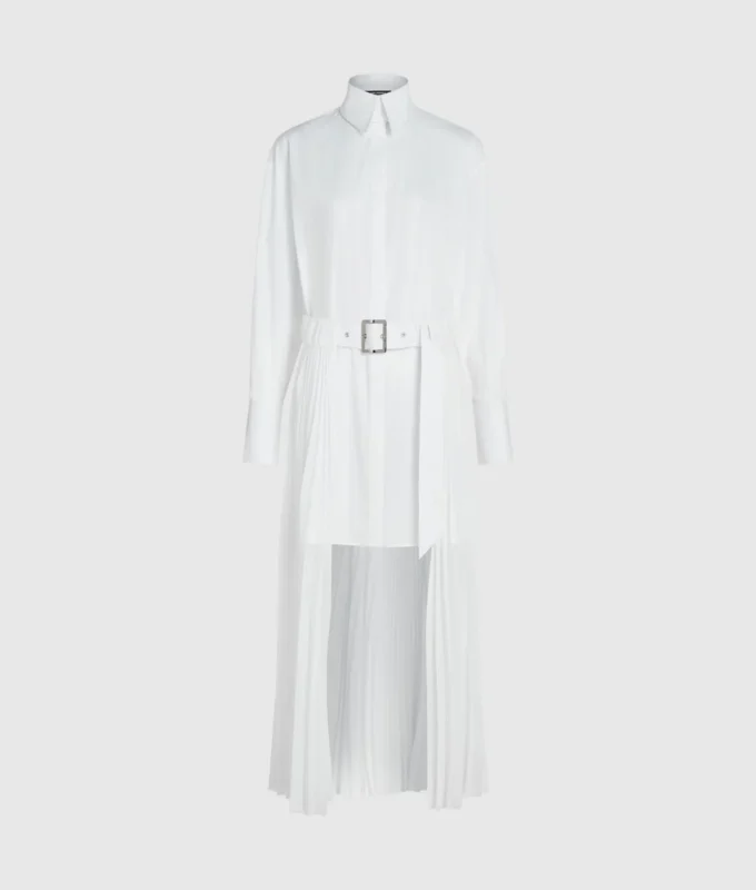Vestido camisero con paneles plisados