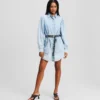 VESTIDO CAMISERO DE DENIM CON MANGAS ABULLONADAS