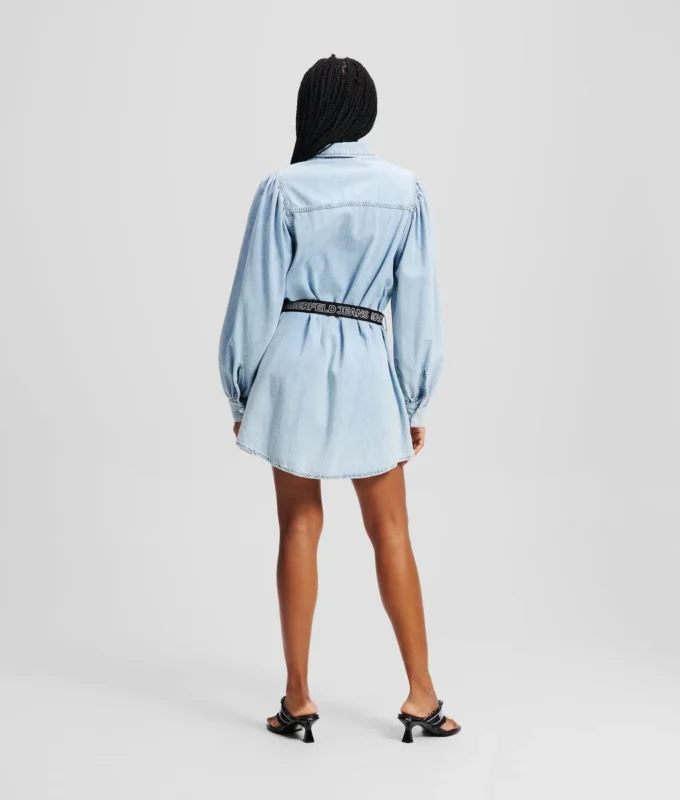 VESTIDO CAMISERO DE DENIM CON MANGAS ABULLONADAS