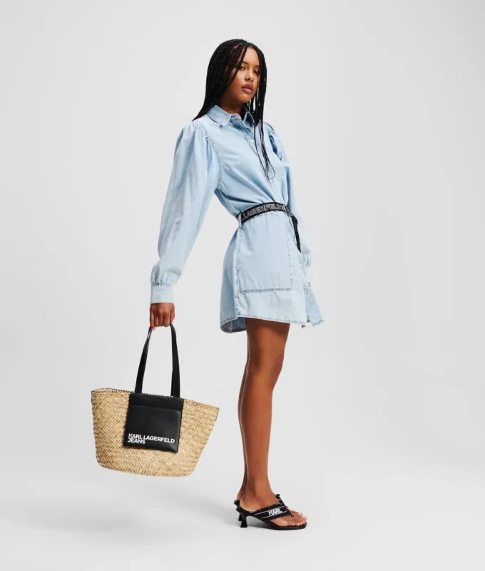 VESTIDO CAMISERO DE DENIM CON MANGAS ABULLONADAS