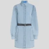 VESTIDO CAMISERO DE DENIM CON MANGAS ABULLONADAS