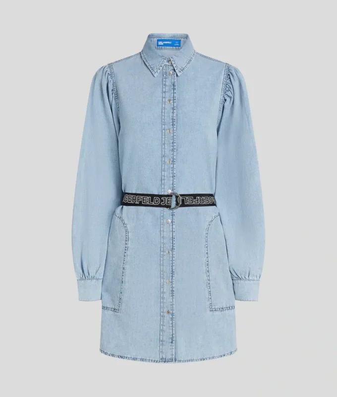 VESTIDO CAMISERO DE DENIM CON MANGAS ABULLONADAS