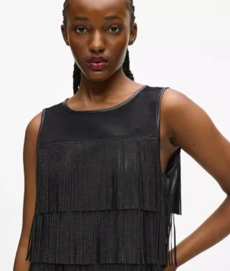 Vestido con flecos de piel sintética