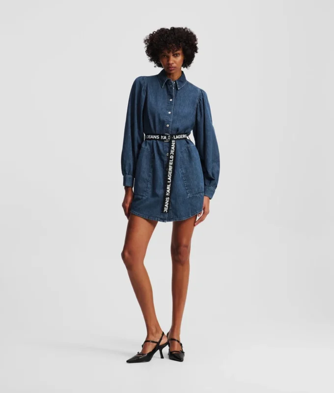 VESTIDO DE DENIM CON MANGAS ABULLONADAS