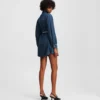 VESTIDO DE DENIM CON MANGAS ABULLONADAS