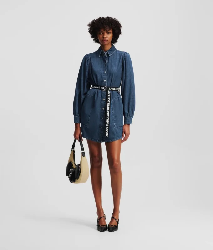 VESTIDO DE DENIM CON MANGAS ABULLONADAS