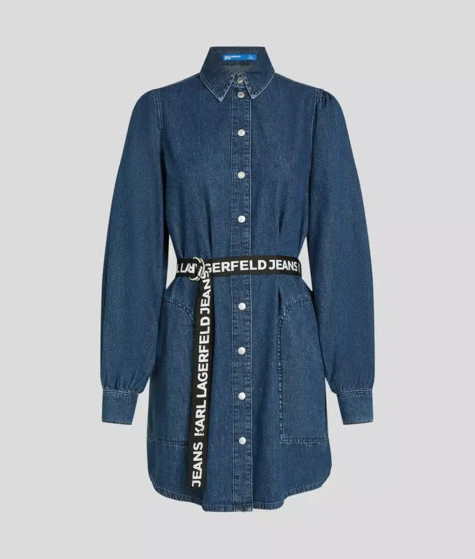 VESTIDO DE DENIM CON MANGAS ABULLONADAS