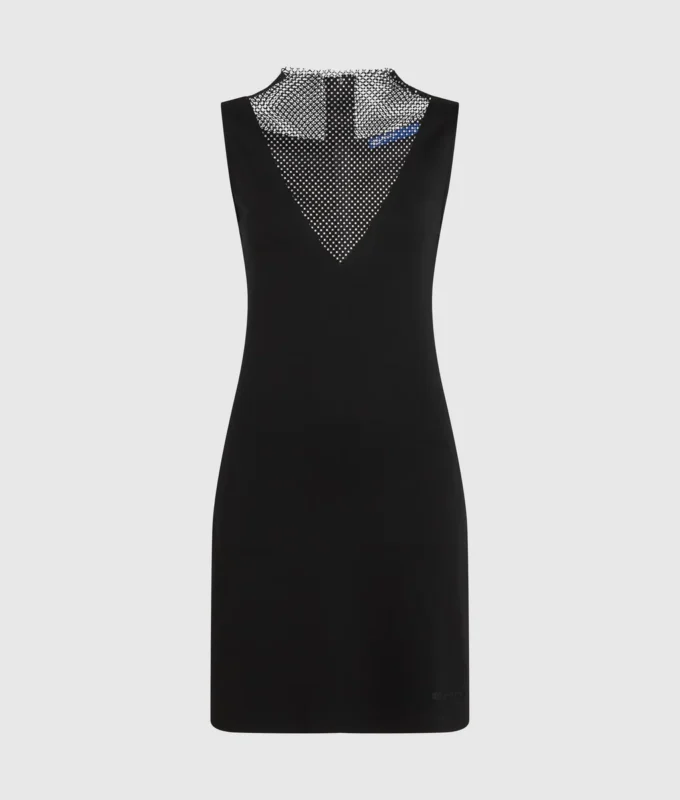Vestido de malla con pedrería y cuello en V