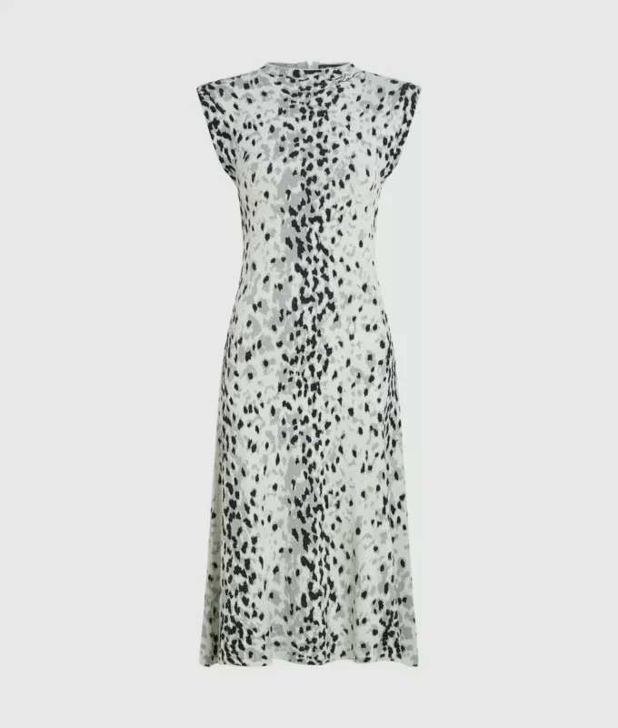 Vestido de punto con estampado de leopardo de las nieves