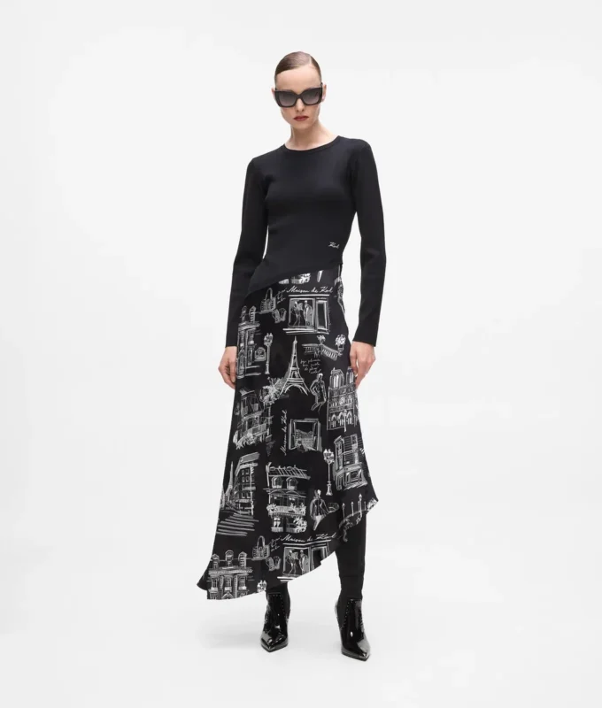 Vestido midi con bocetos de París