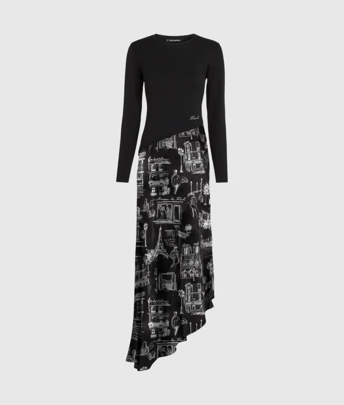 Vestido midi con bocetos de París
