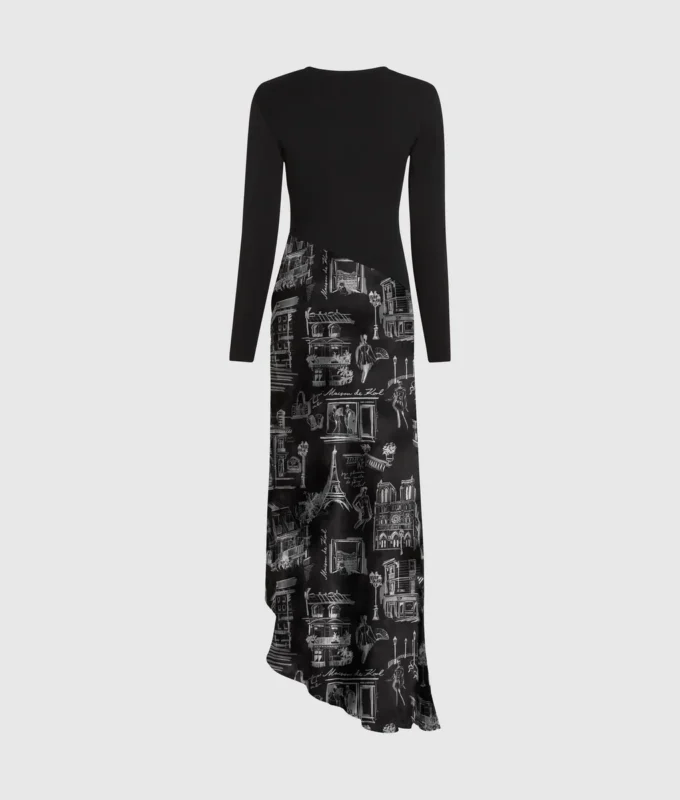 Vestido midi con bocetos de París